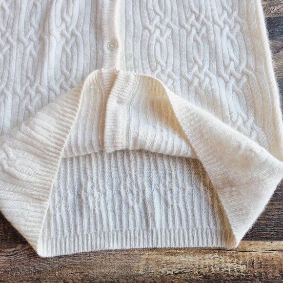 Vintage Liz Claiborne Lambswool Angora Cable-Knit Button-Up Sweater Dress Ivory - Picture 7 of 12